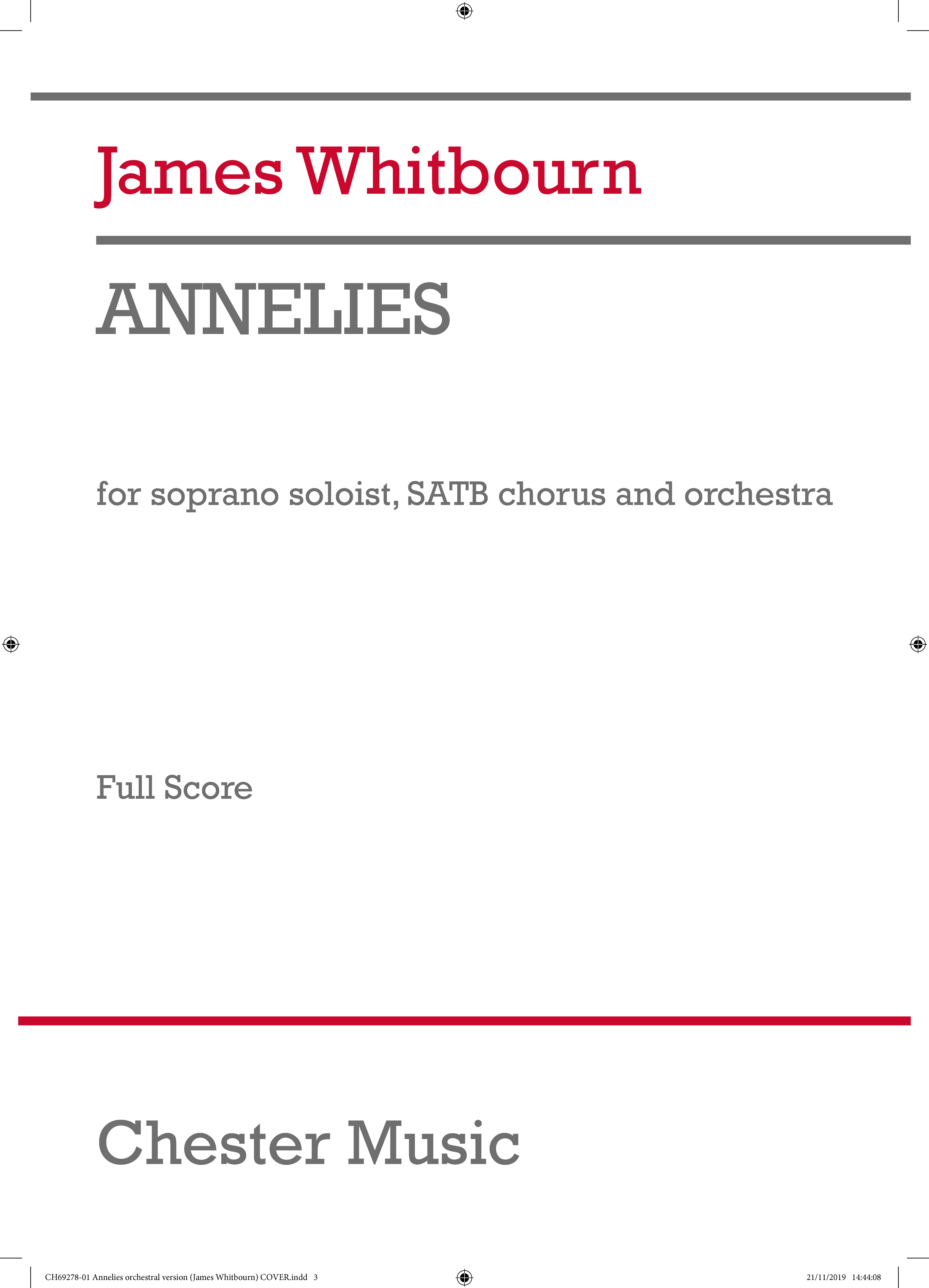 James Whitbourn: Annelies (Orchestral Version): Orchestra: Score