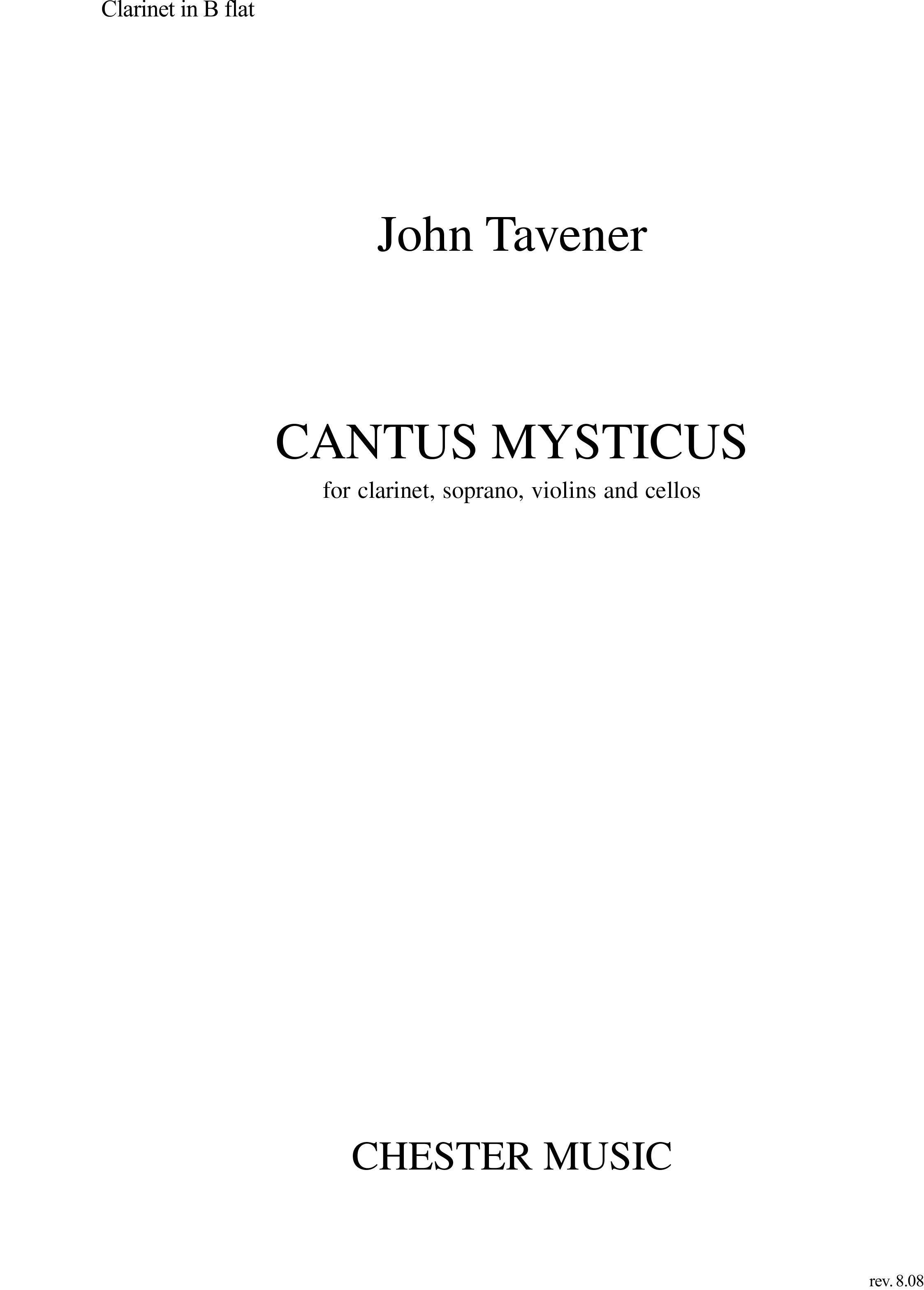 John Tavener: Cantus Mysticus (Clarinet Part): Clarinet: Part