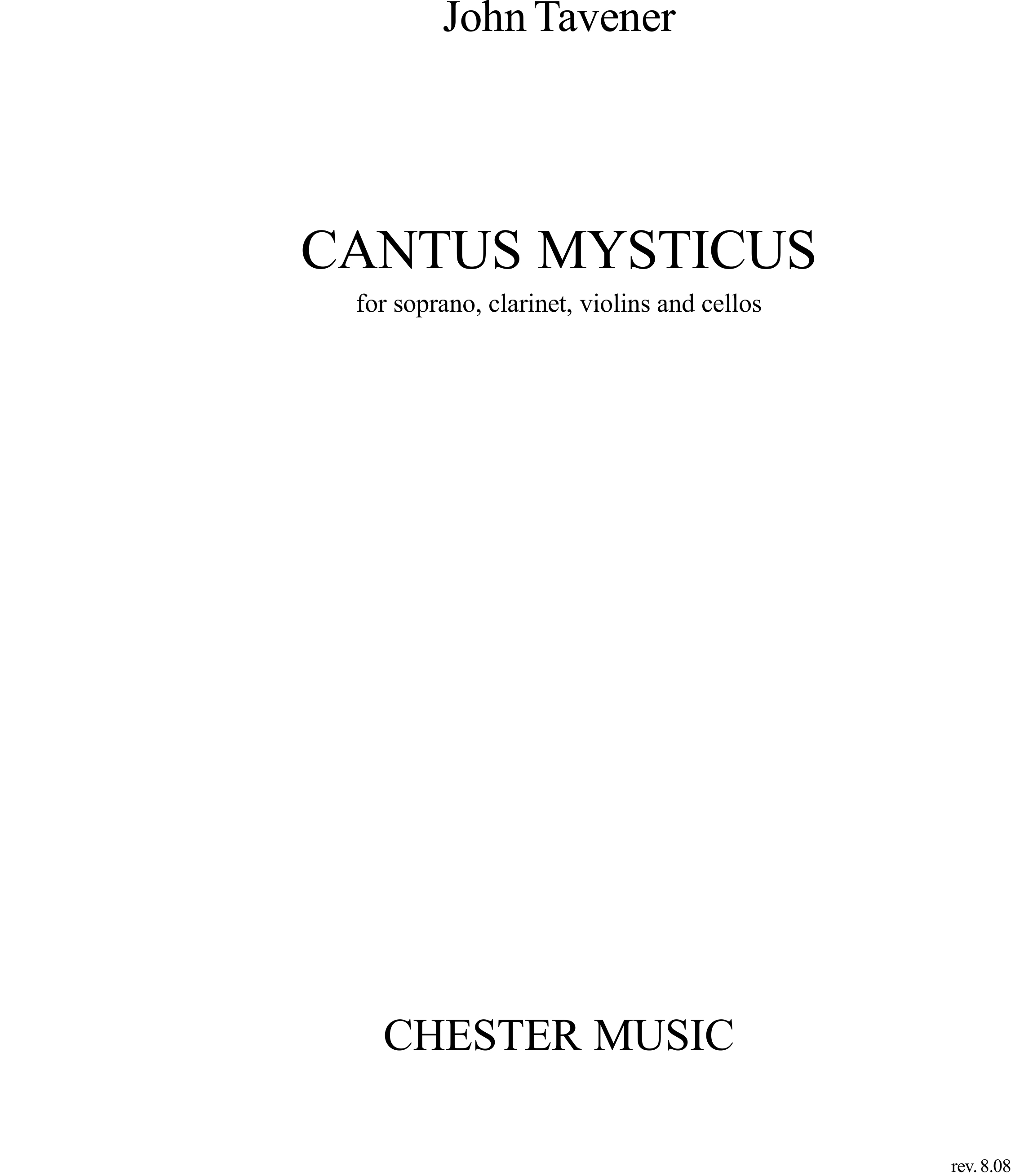John Tavener: Cantus Mysticus: Soprano: Score