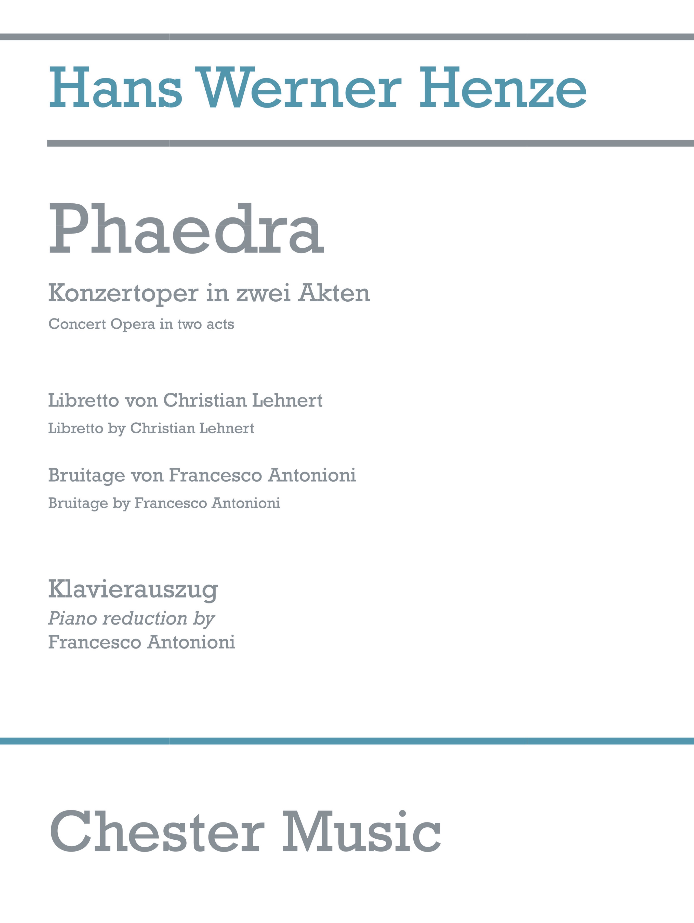 Hans Werner Henze: Phaedra: Opera: Vocal Score