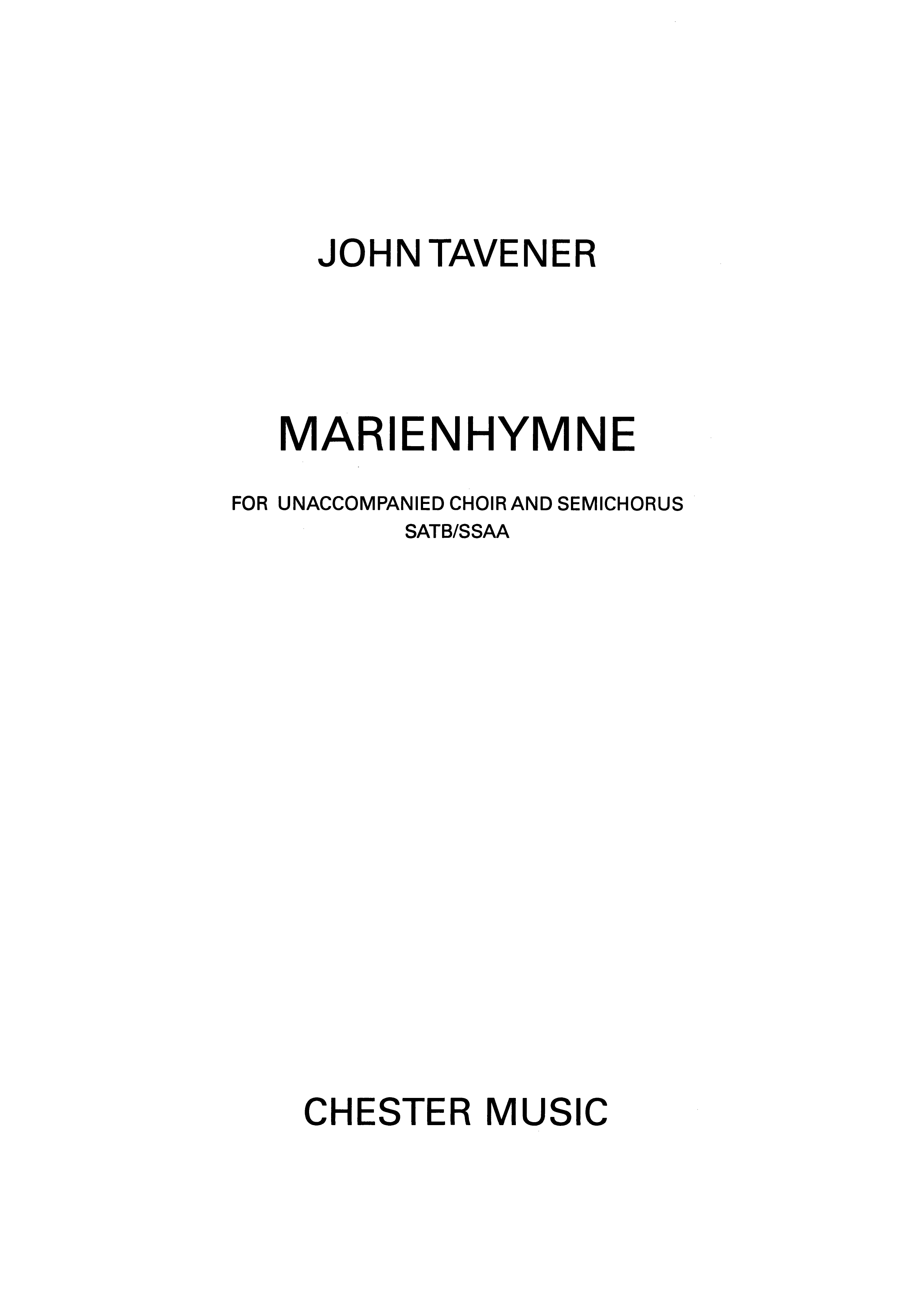 John Tavener: Marienhymne: SATB: Vocal Score