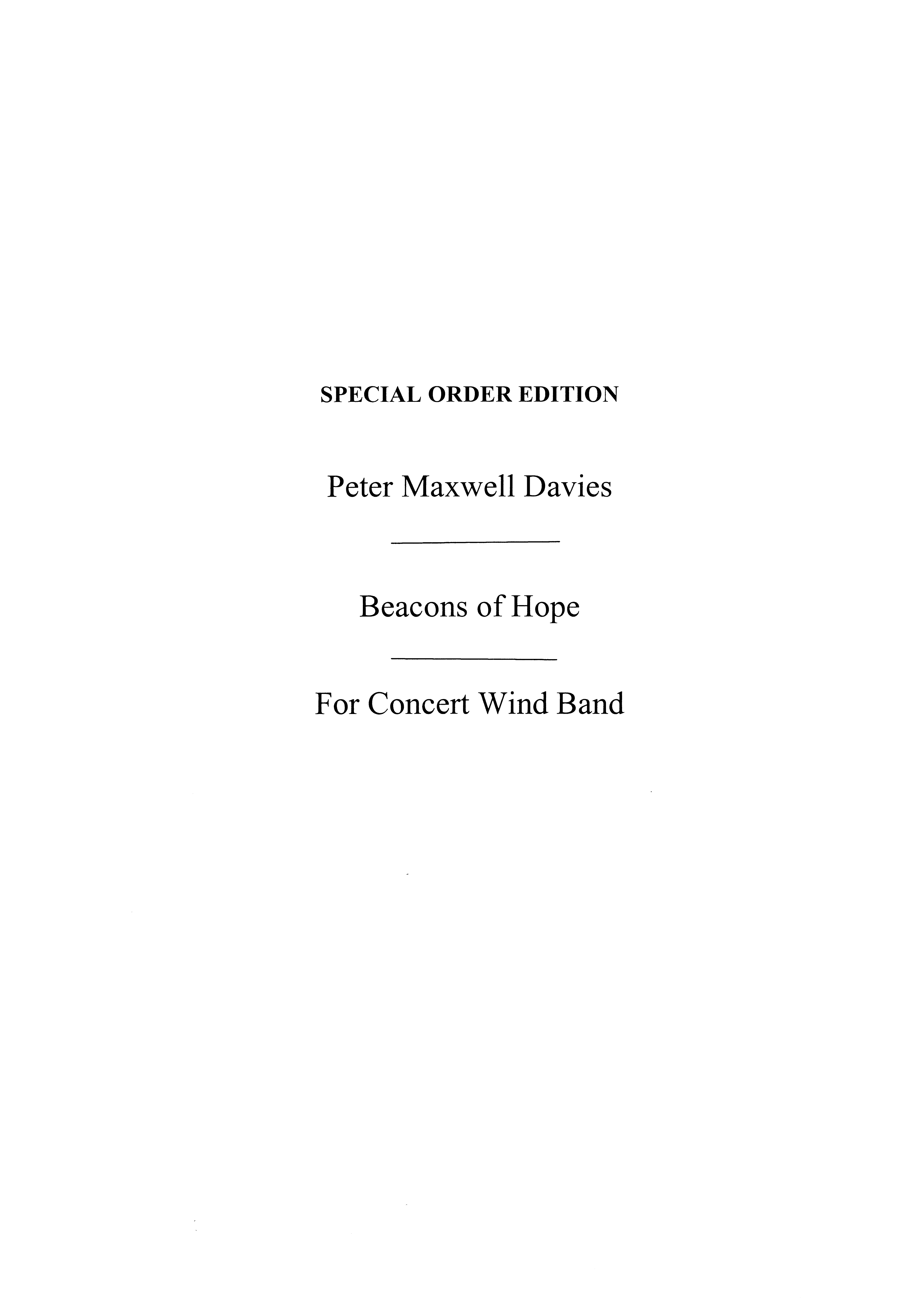 Peter Maxwell Davies: Beacons Of Hope: Concert Band: Score