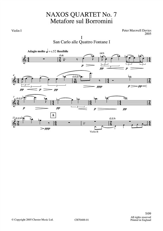 Peter Maxwell Davies: Naxos Quartet No.7 (Parts): String Quartet: Parts