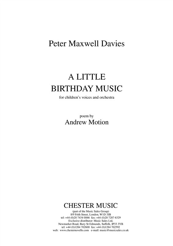 Peter Maxwell Davies: A Little Birthday Music - Full Score: Unison Voices: Score