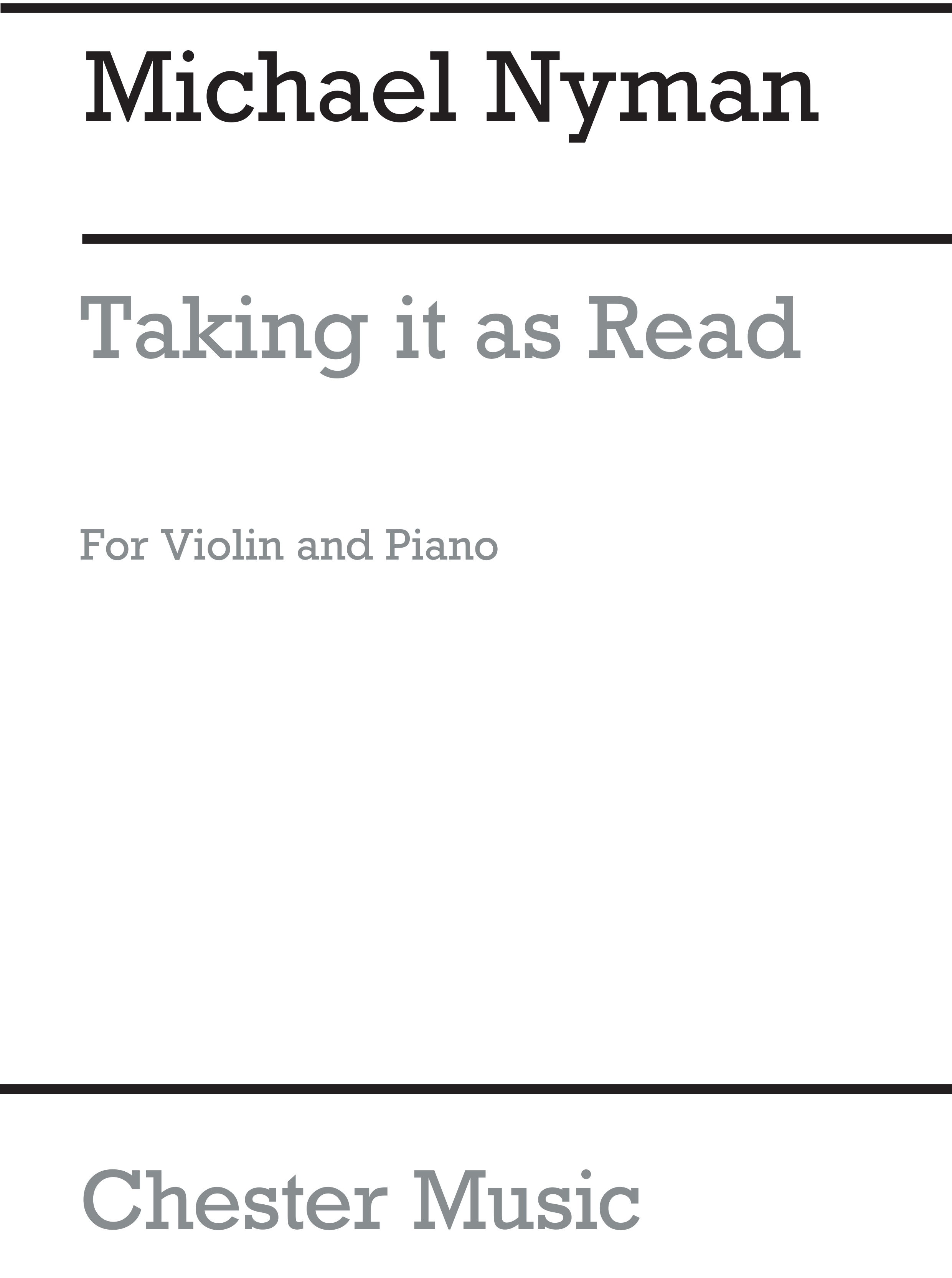 Michael Nyman: Taking It As Read: Violin: Score and Parts