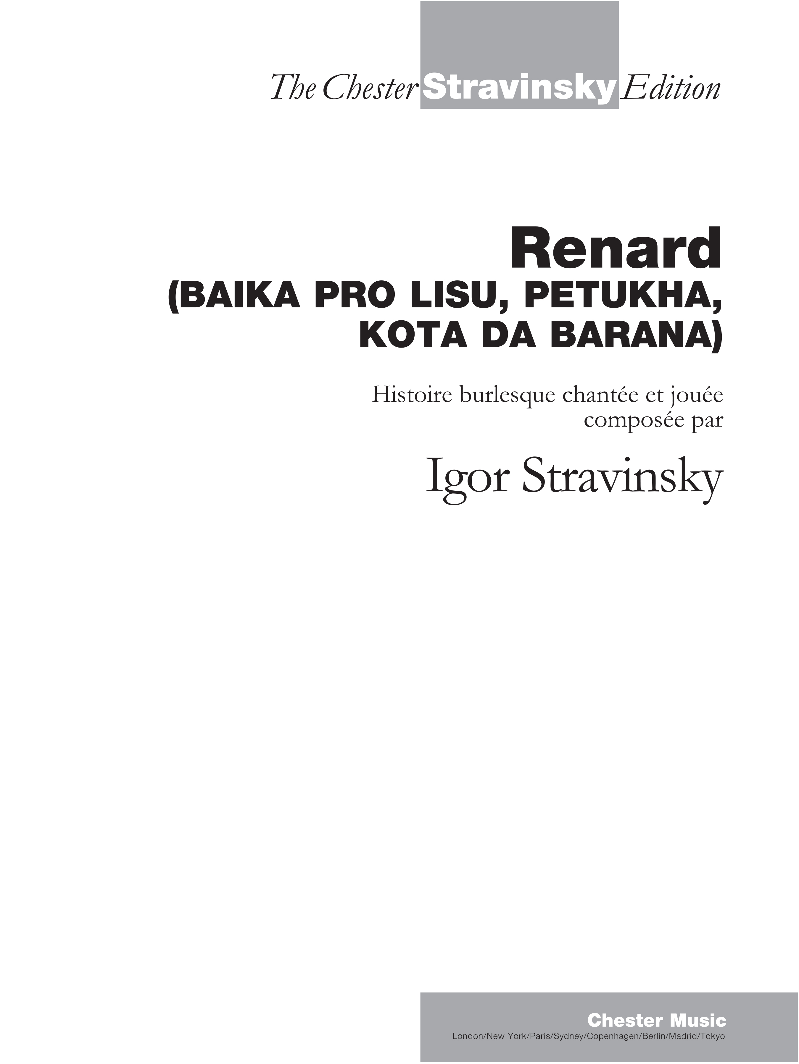 Igor Stravinsky: Renard: Vocal: Vocal Score