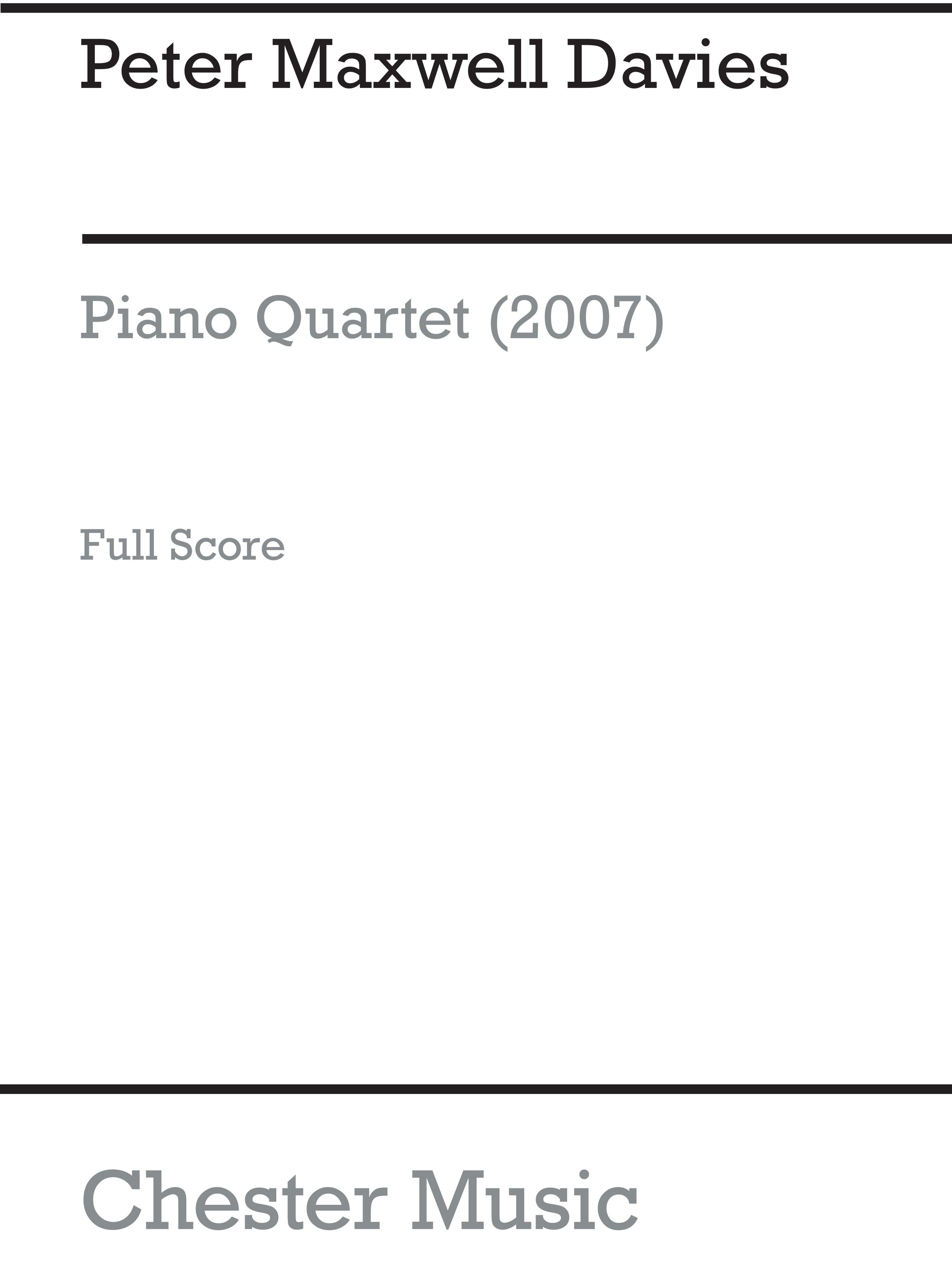 Peter Maxwell Davies: Piano Quartet: Piano Quartet: Score