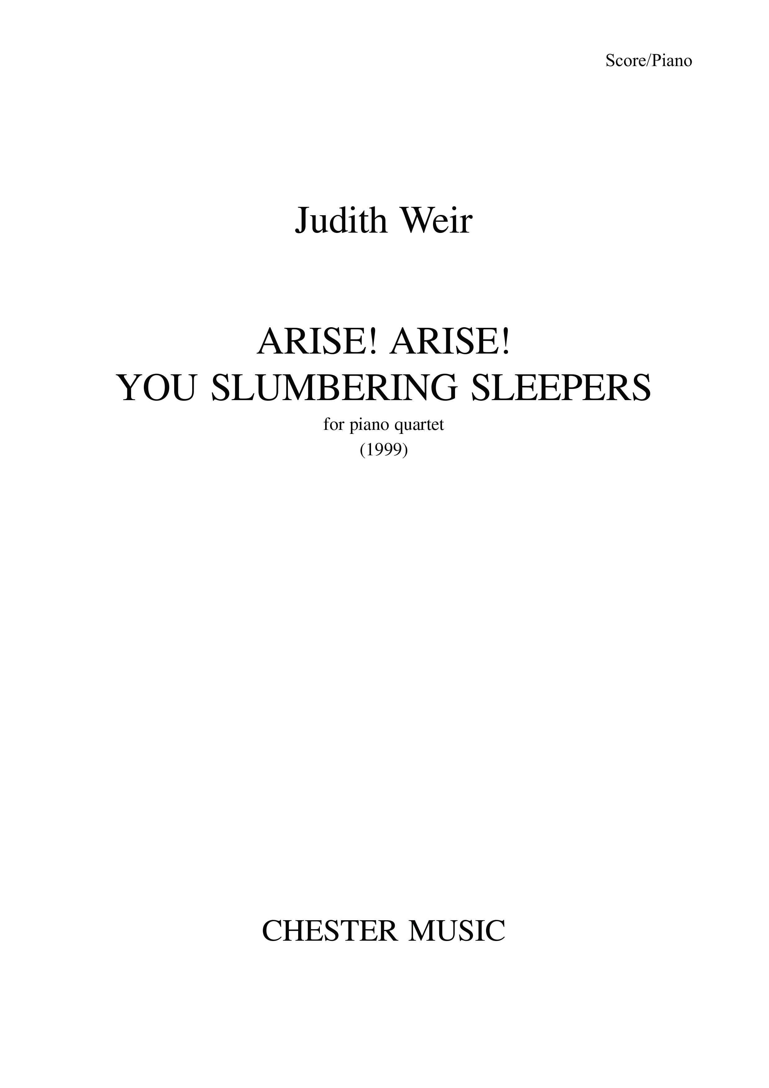 Judith Weir: Arise! Arise! You Slumbering Sleepers: Chamber Ensemble: Score and