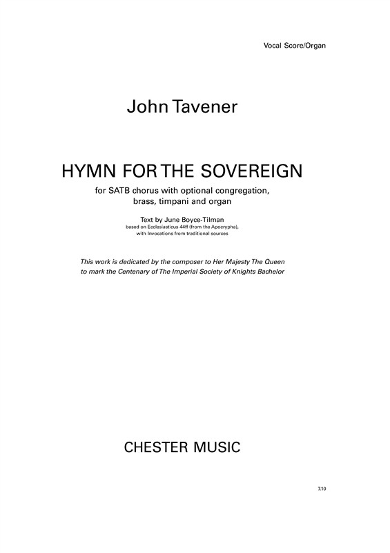 John Tavener: Hymn For The Sovereign (Full Score): SATB: Score