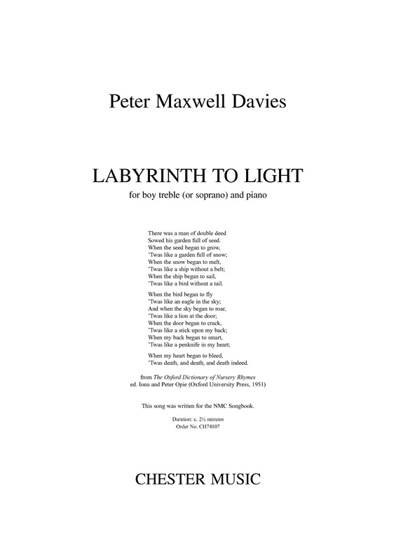 Peter Maxwell Davies: Labyrinth To Light: Soprano: Vocal Work