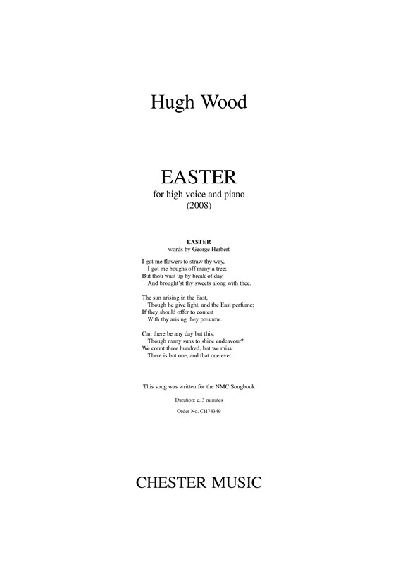 Hugh Wood: Easter - High Voice/Piano: High Voice: Vocal Work