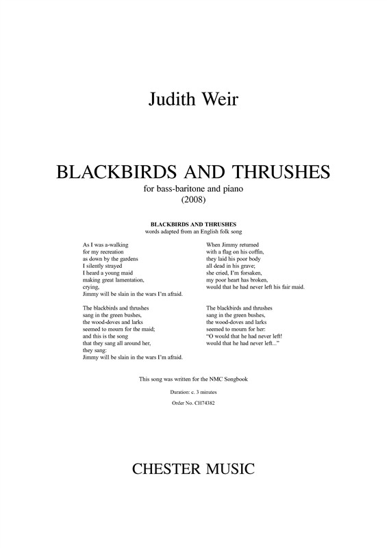 Judith Weir: Blackbirds And Thrushes - Bass-Baritone/Piano: Bass: Vocal Work