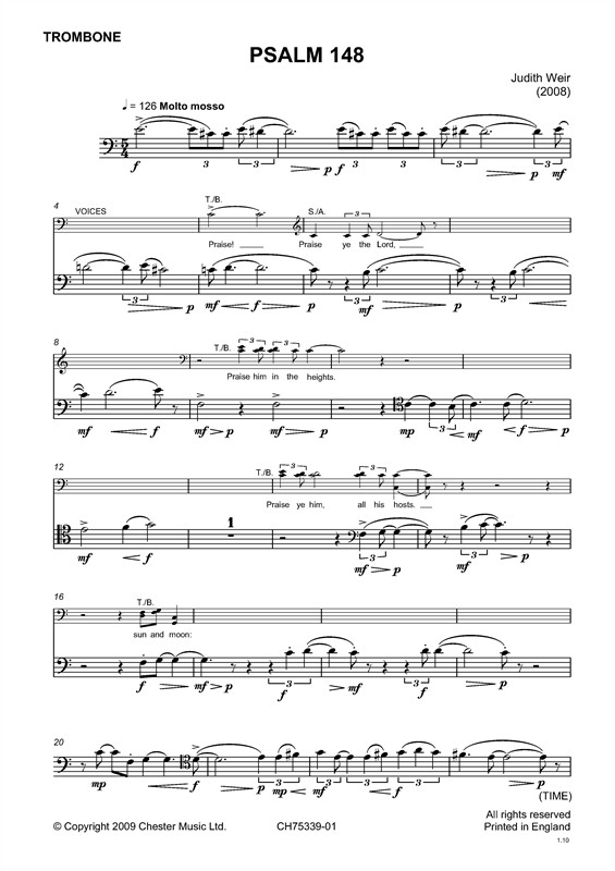 Judith Weir: Psalm 148 (Trombone Part): Trombone: Part
