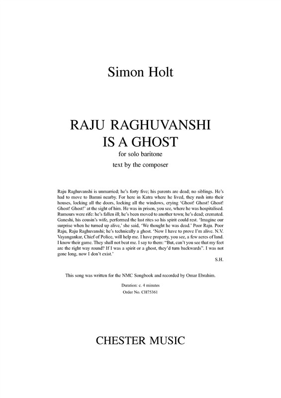 Simon Holt: Raju Raghuvanshi Is A Ghost: Baritone Voice: Vocal Work