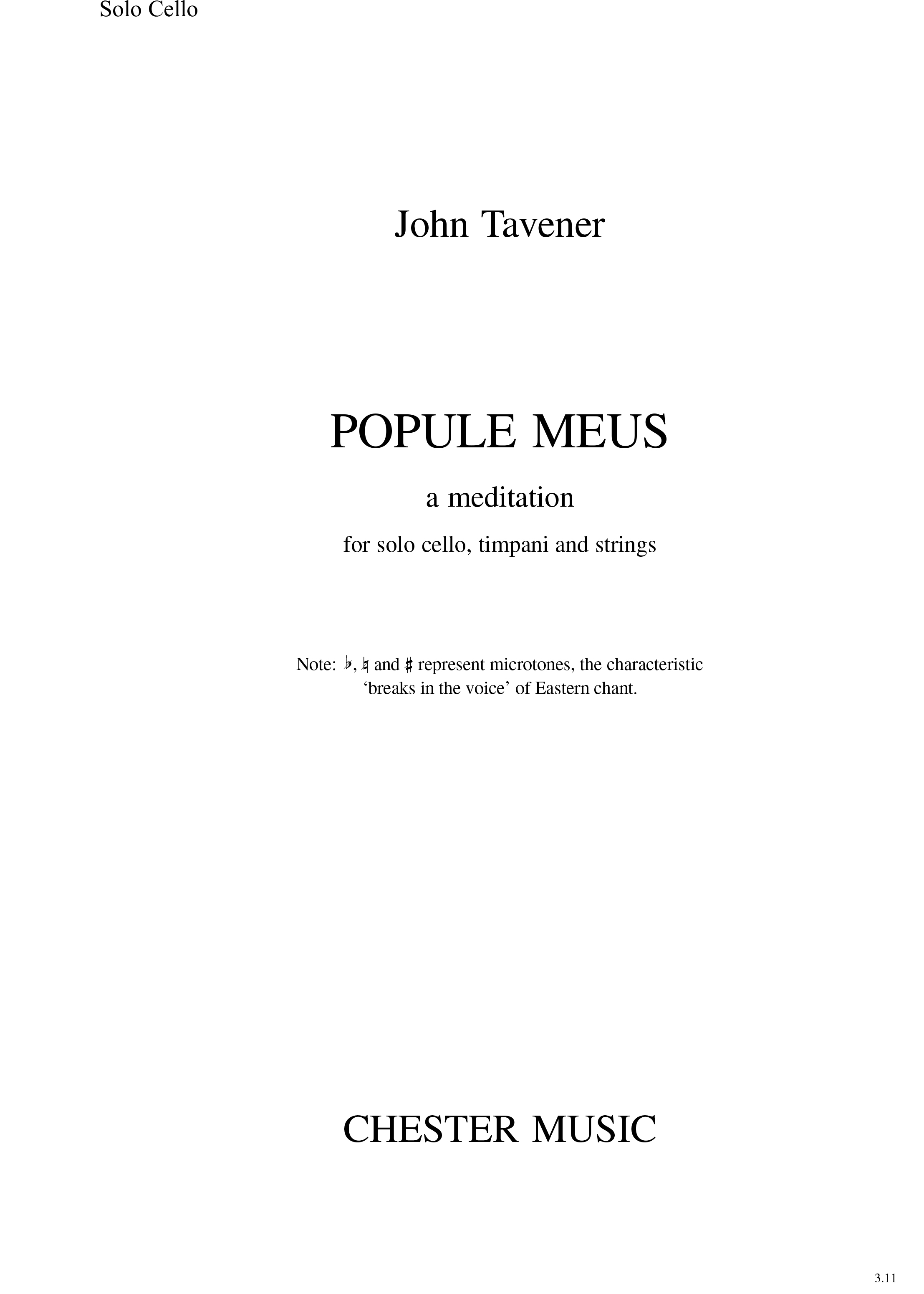 John Tavener: Popule Meus - a Meditation (Solo Part): Cello: Part