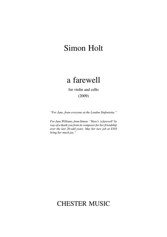Simon Holt: A Farewell: Violin & Cello: Score