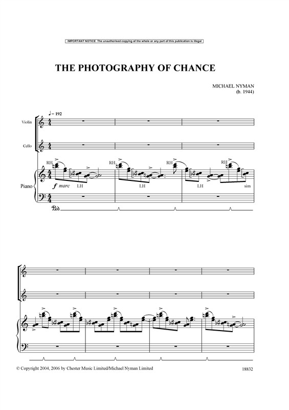 Michael Nyman: The Photography Of Chance (Piano Trio): Violin & Cello: Score and