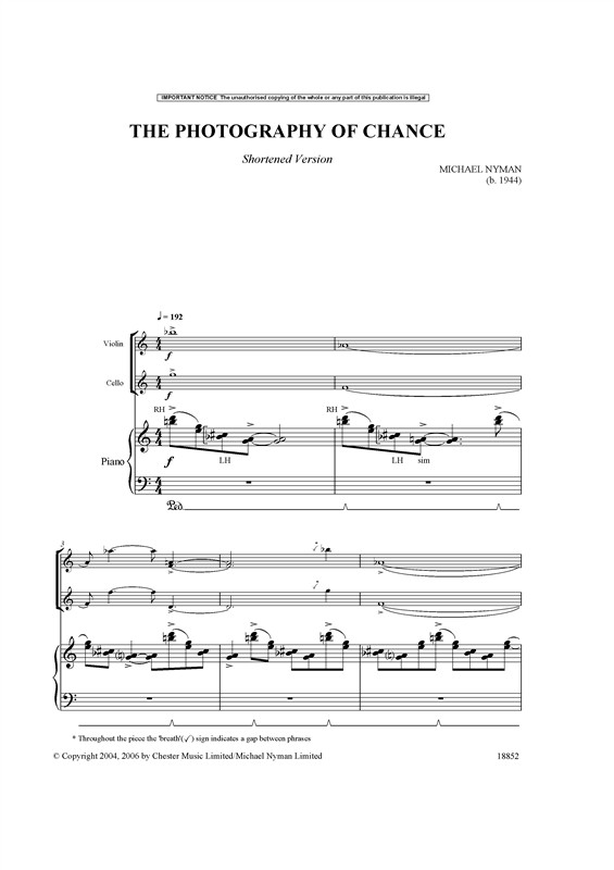 Michael Nyman: The Photography Of Chance (Piano Trio): Piano: Score and Parts
