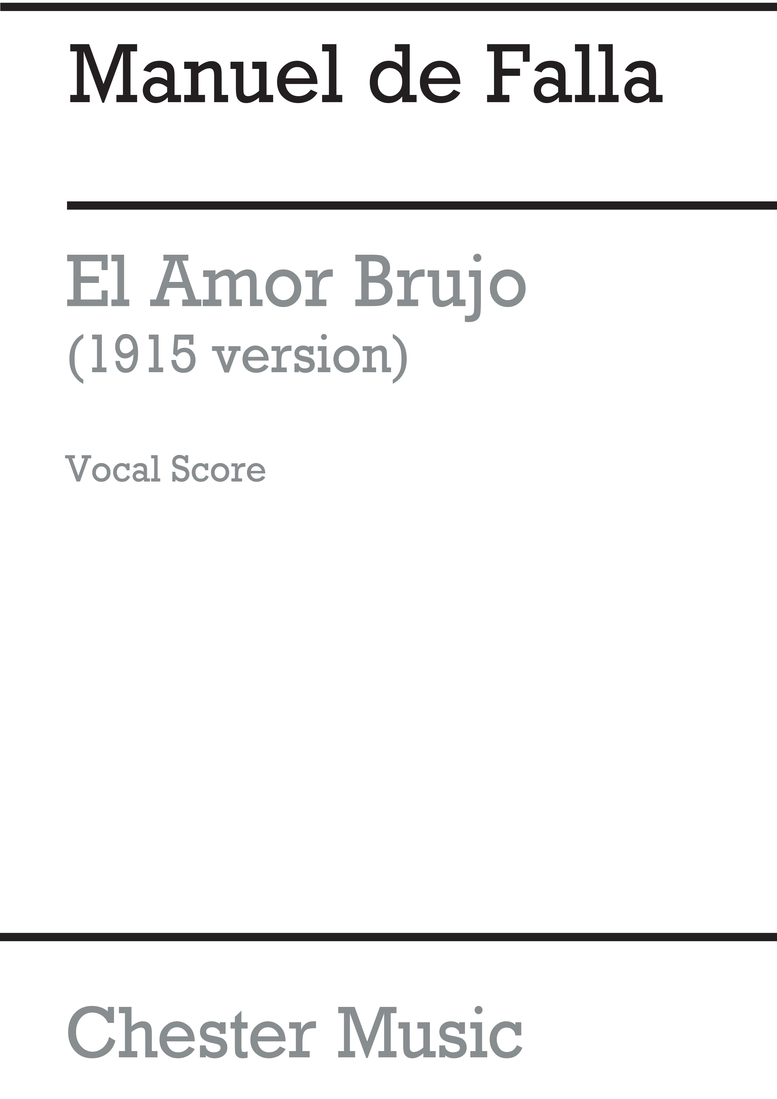 Manuel de Falla: El Amor Brujo (1915 Version) - Vocal Score: Voice: Vocal Score