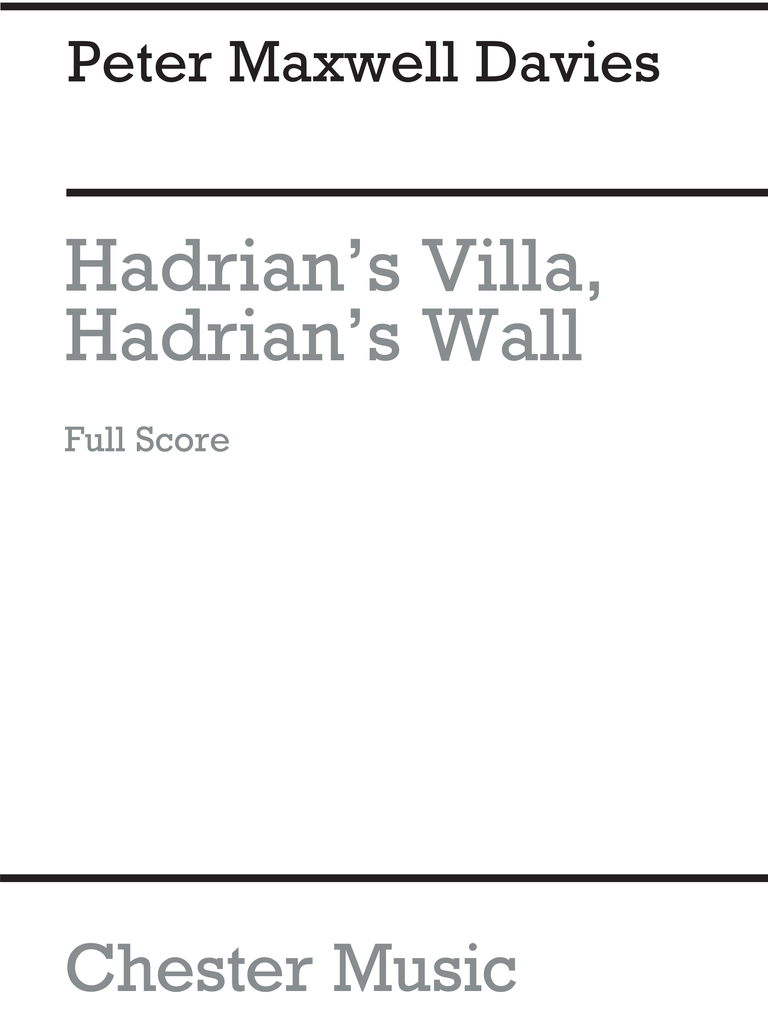 Peter Maxwell Davies: Hadrian's VIlla  Hadrian's Wall: Bagpipes: Score