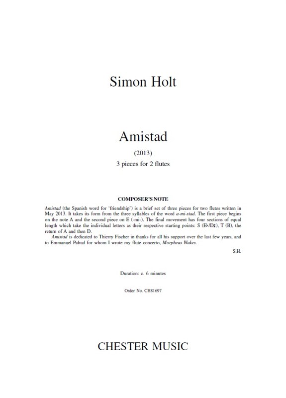 Simon Holt: Simon Holt: Amistad: Flute Duet: Instrumental Work