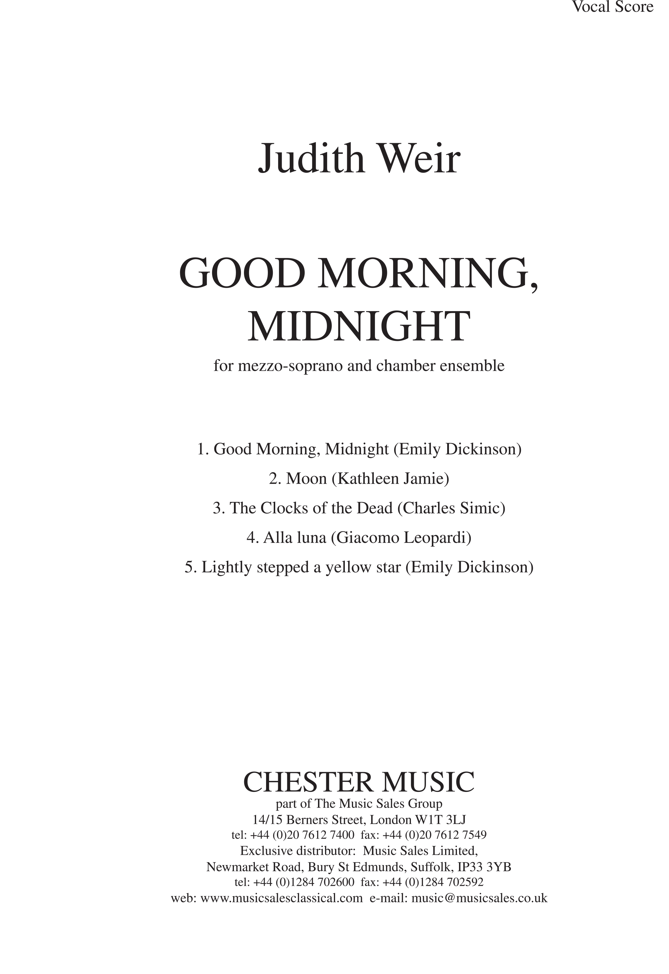 Judith Weir: Good Morning  Midnight: Mezzo-Soprano: Vocal Score