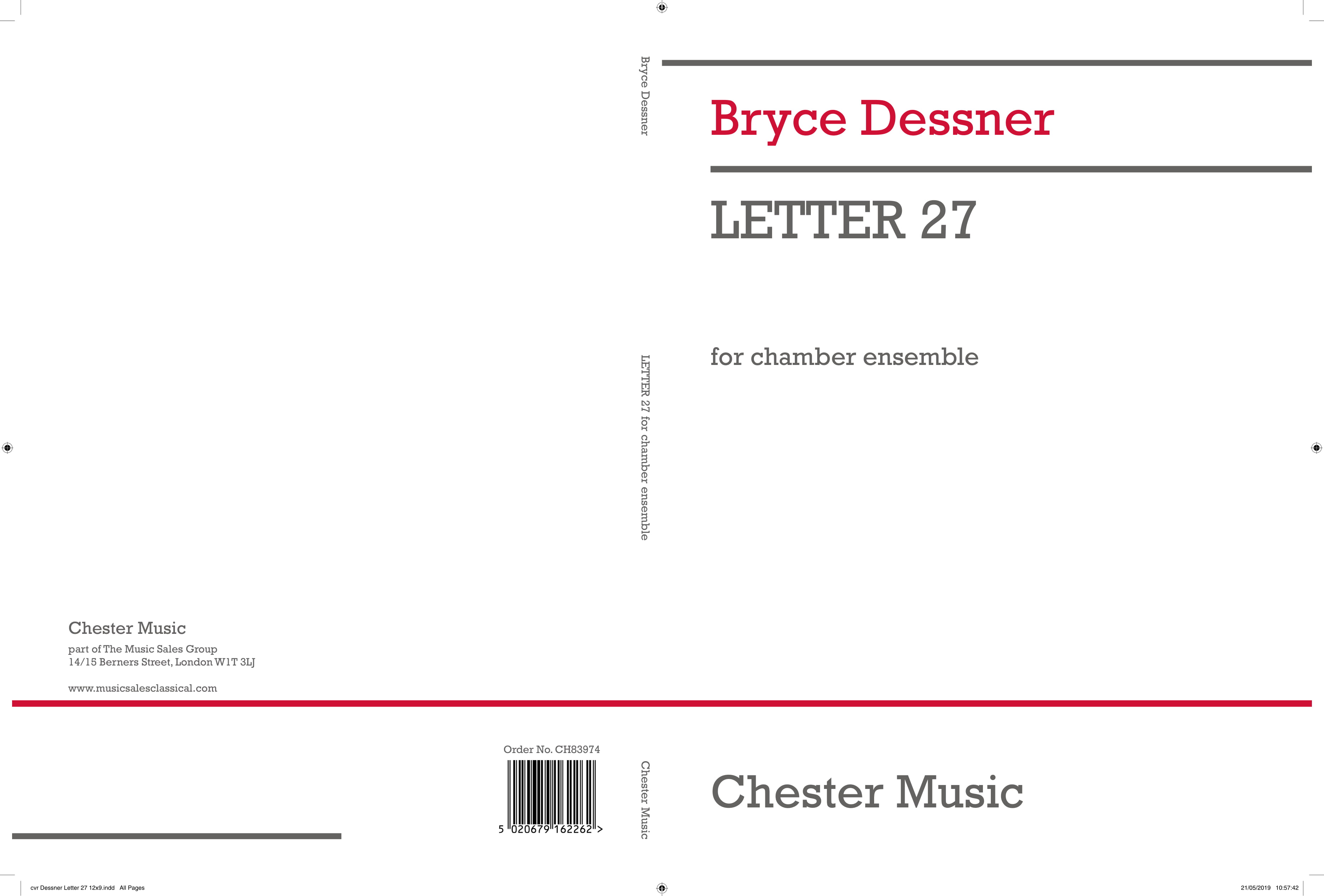 Bryce Dessner: Letter 27: Chamber Ensemble: Score and Parts