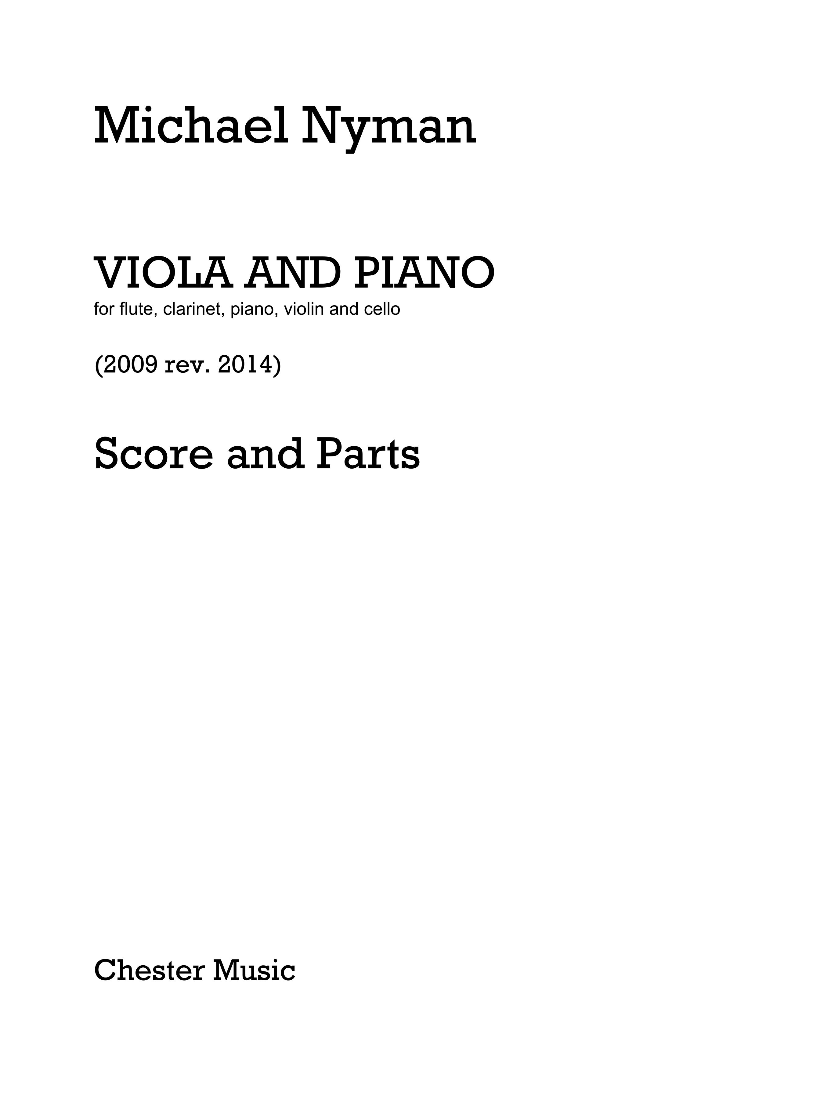 Michael Nyman: Viola and Piano (Revised 2014): Chamber Ensemble: Score and Parts
