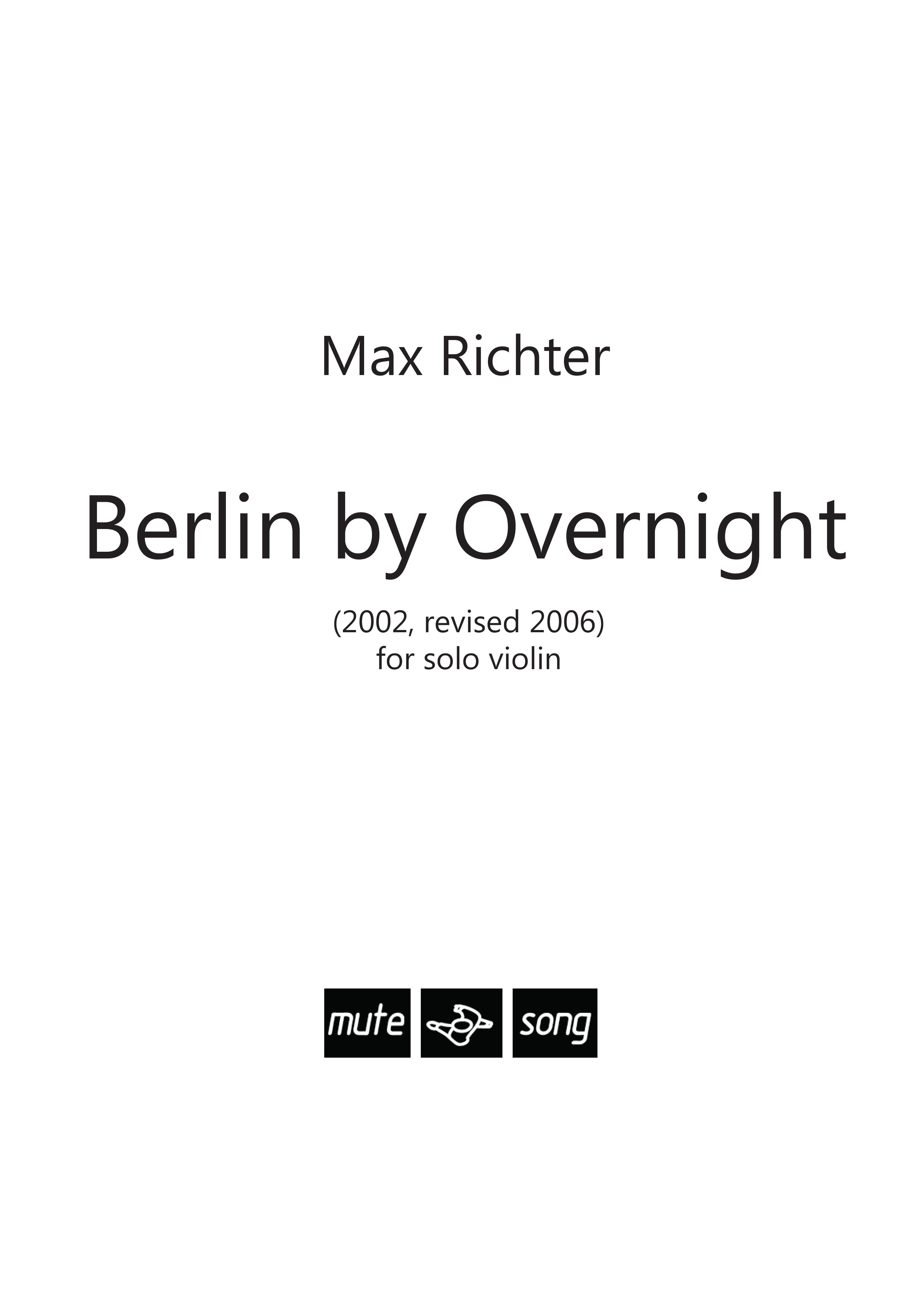 Max Richter: Berlin By Overnight: Violin: Instrumental Work