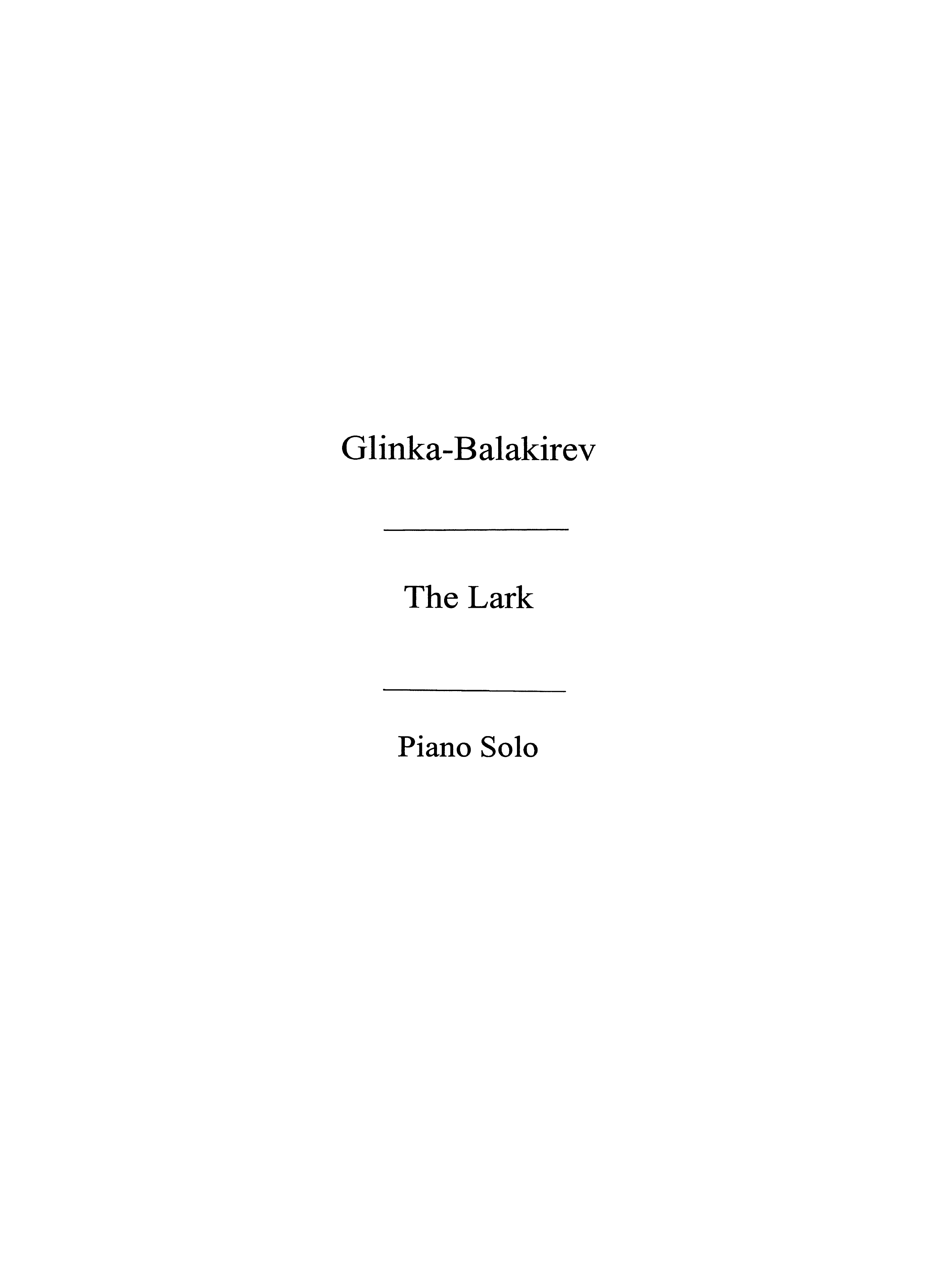 Mikhail Glinka: The Lark - L'Alouette: Piano: Instrumental Work