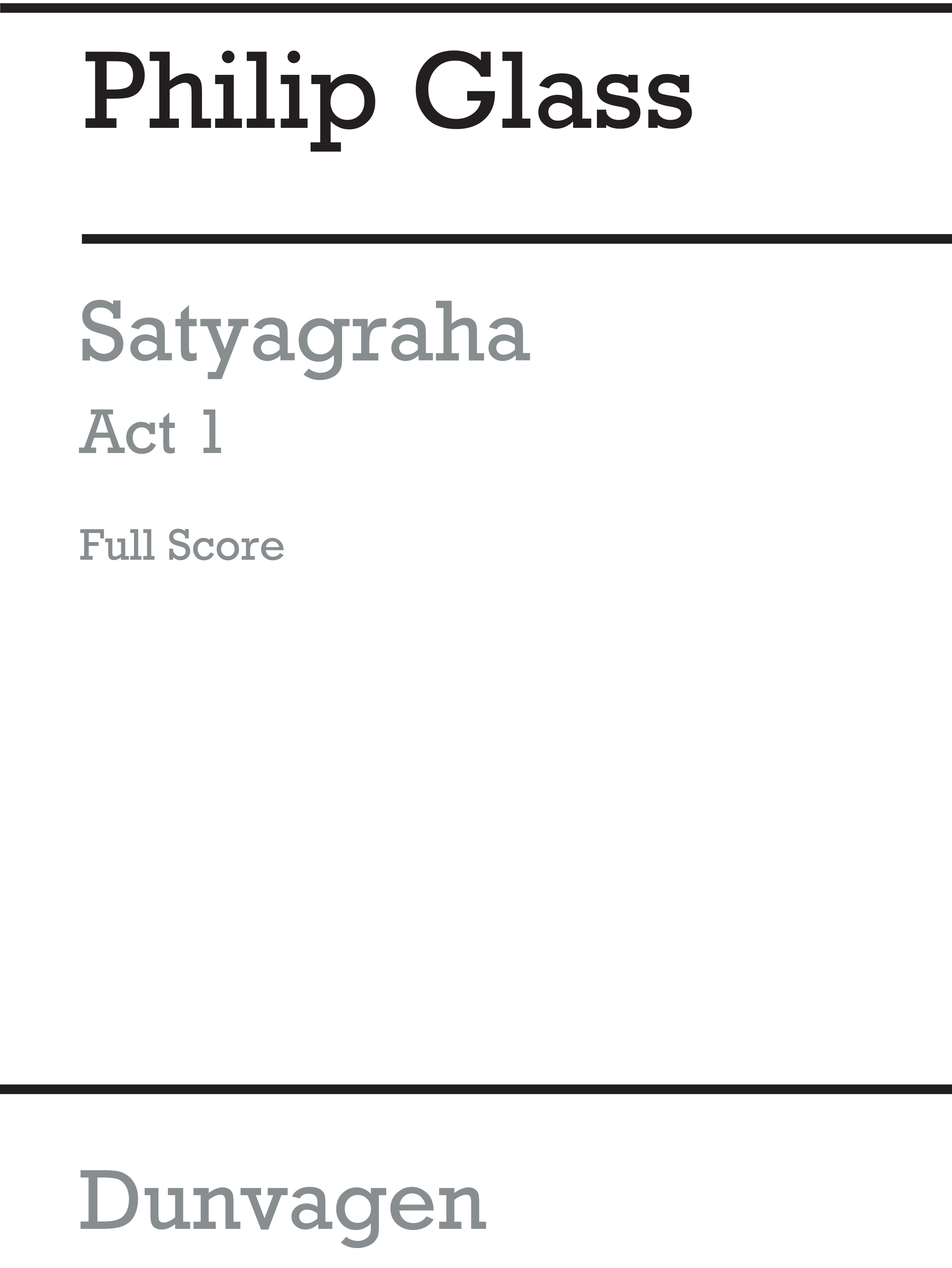 Philip Glass: Satyagraha: Opera: Score