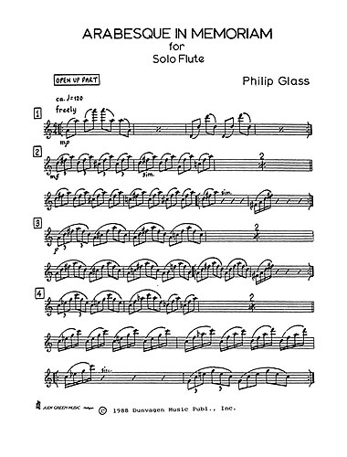Philip Glass: Arabesque In Memoriam (Solo Flute): Flute: Instrumental Work