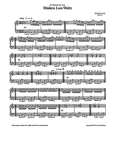 Philip Glass: Modern Love Waltz (Solo Piano Version): Piano: Instrumental Work