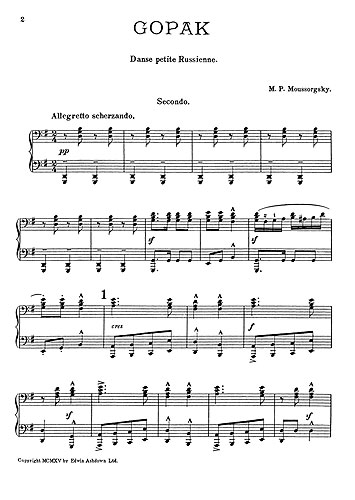 Modest Mussorgsky: Gopak: Piano Duet: Instrumental Work