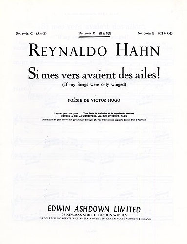 Reynaldo Hahn: If My Songs Were Only Winged: Medium Voice: Single Sheet