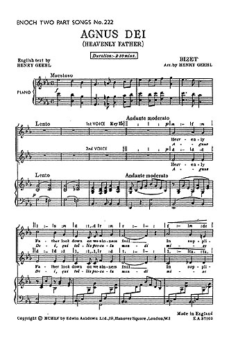 Georges Bizet: Agnus Dei: 2-Part Choir: Vocal Score