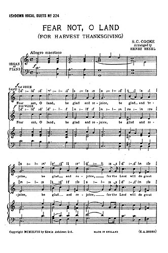 S.C. Cooke: Fear Not  O Land: 2-Part Choir: Vocal Score