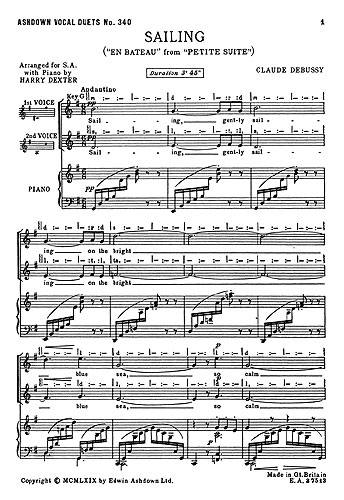 Claude Debussy: Sailing: 2-Part Choir: Vocal Score