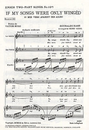 Reynaldo Hahn: If My Songs Were Only Winged: Voice: Vocal Score
