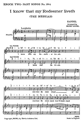 Georg Friedrich Händel: I Know That My Redeemer Liveth: 2-Part Choir: Vocal