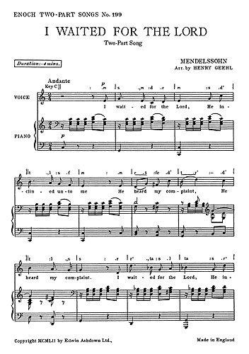 Felix Mendelssohn Bartholdy: I Waited For The Lord: Voice: Vocal Score