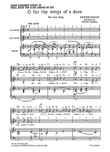 Felix Mendelssohn Bartholdy: O For The Wings Of A Dove: 2-Part Choir: Vocal Work