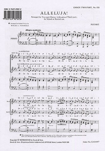 Wolfgang Amadeus Mozart: Alleluja!: 2-Part Choir: Vocal Score