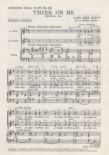 Lady John Scott: Think On Me: 2-Part Choir: Vocal Score