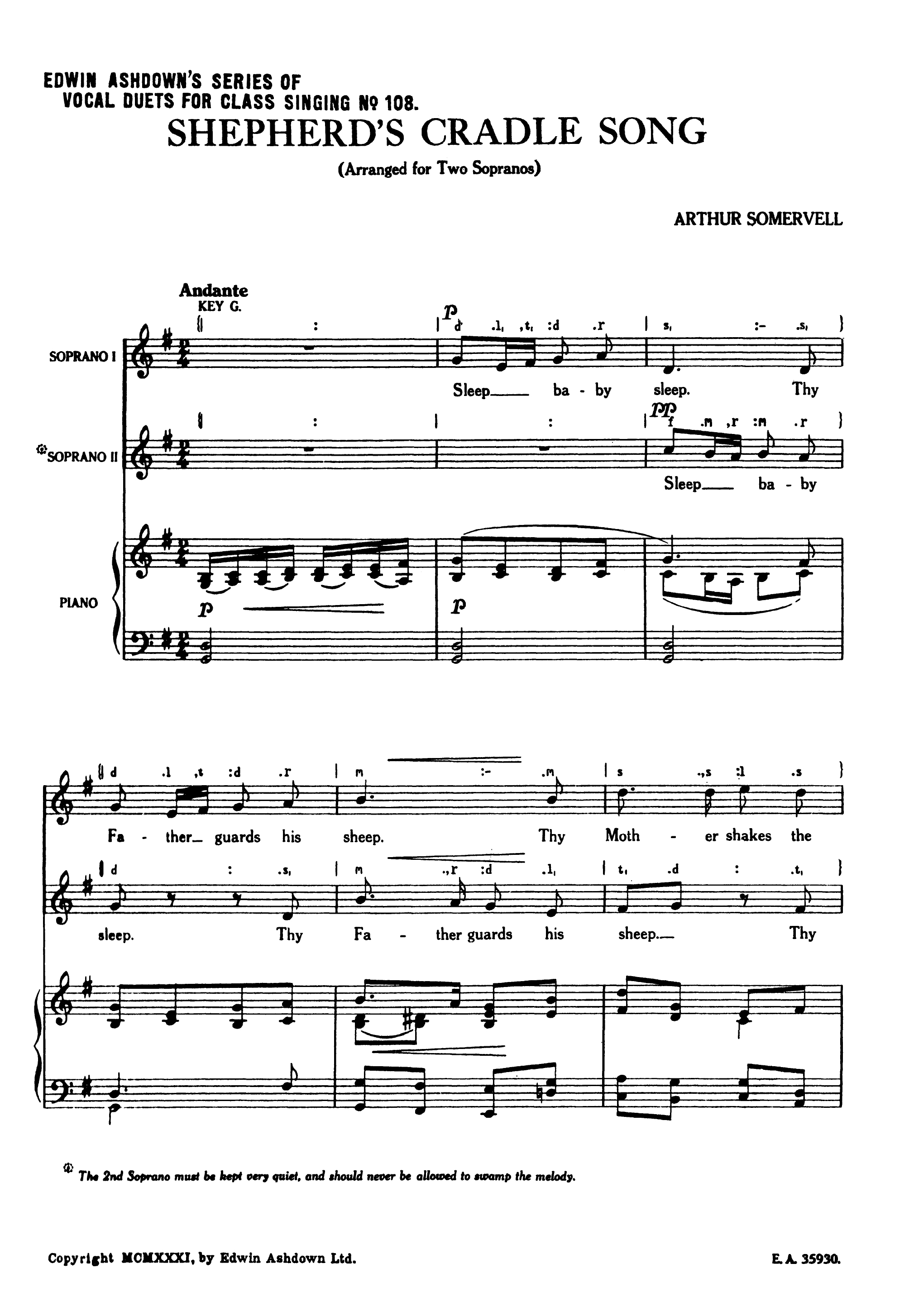 Arthur Somervell: Shepherds Cradle Song In A: Mixed Choir