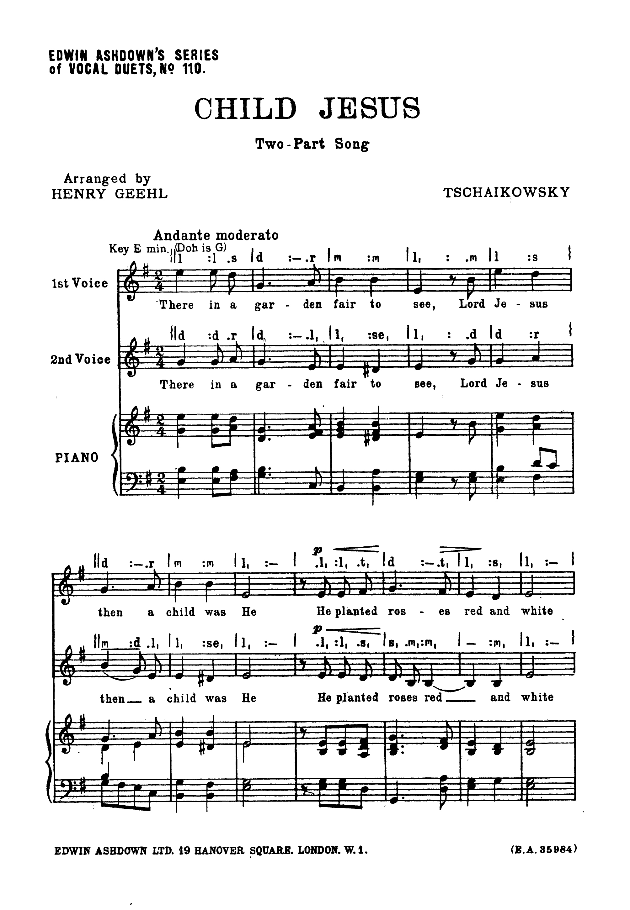 Pyotr Ilyich Tchaikovsky: Child Jesus Two Part Song: Voice: Vocal Score
