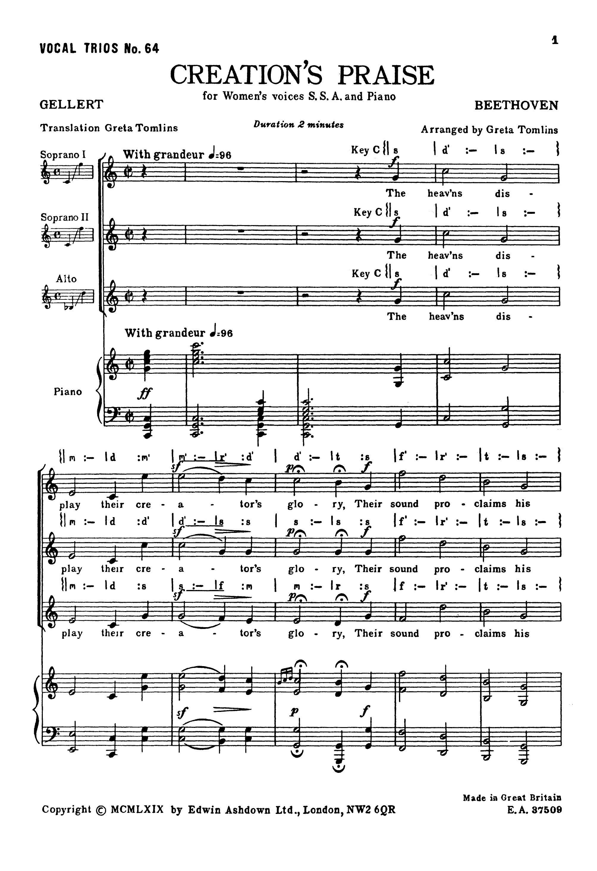 Ludwig van Beethoven: Creations Praise: SSA: Score