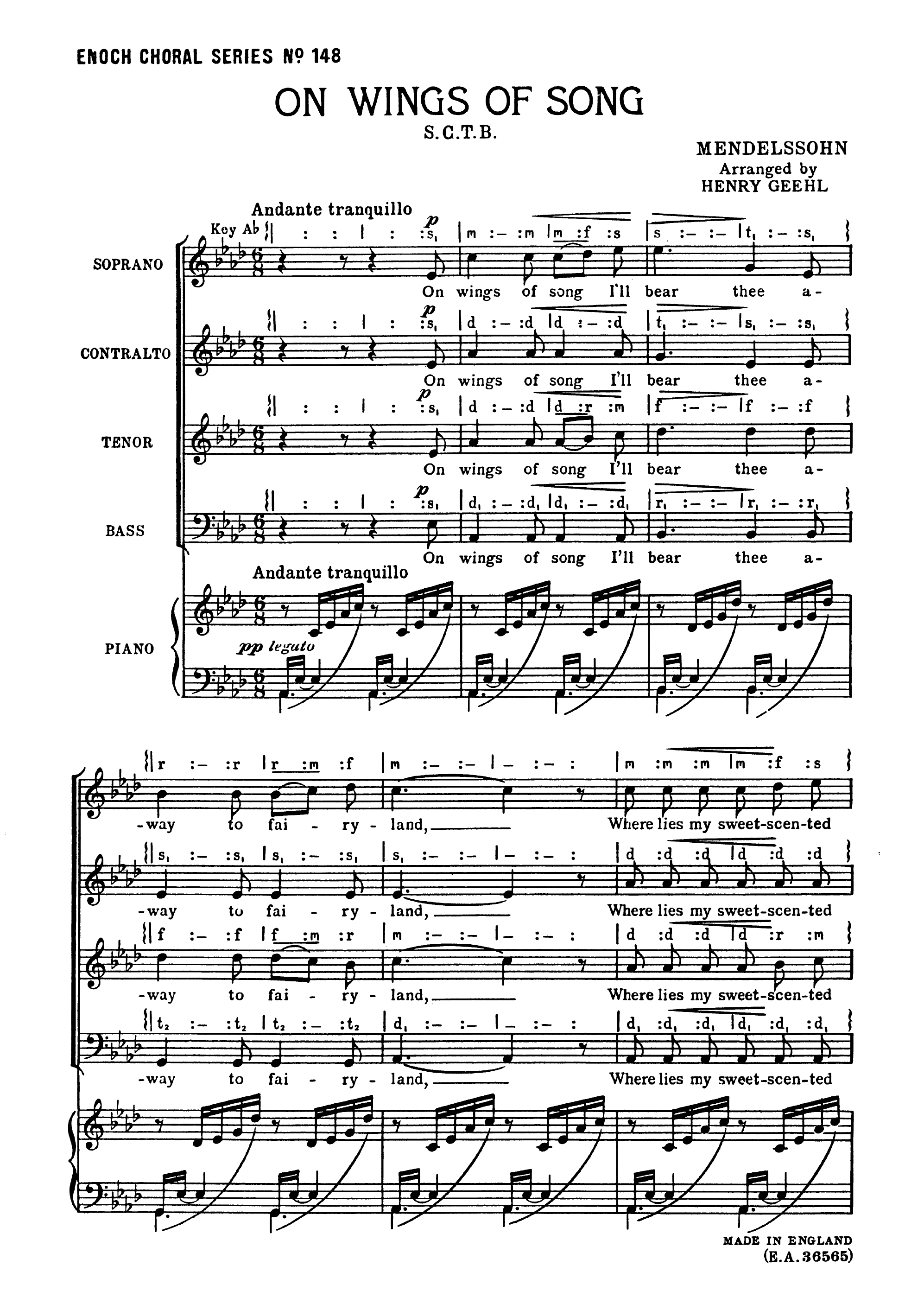 Felix Mendelssohn Bartholdy: On Wings Of Song: SATB