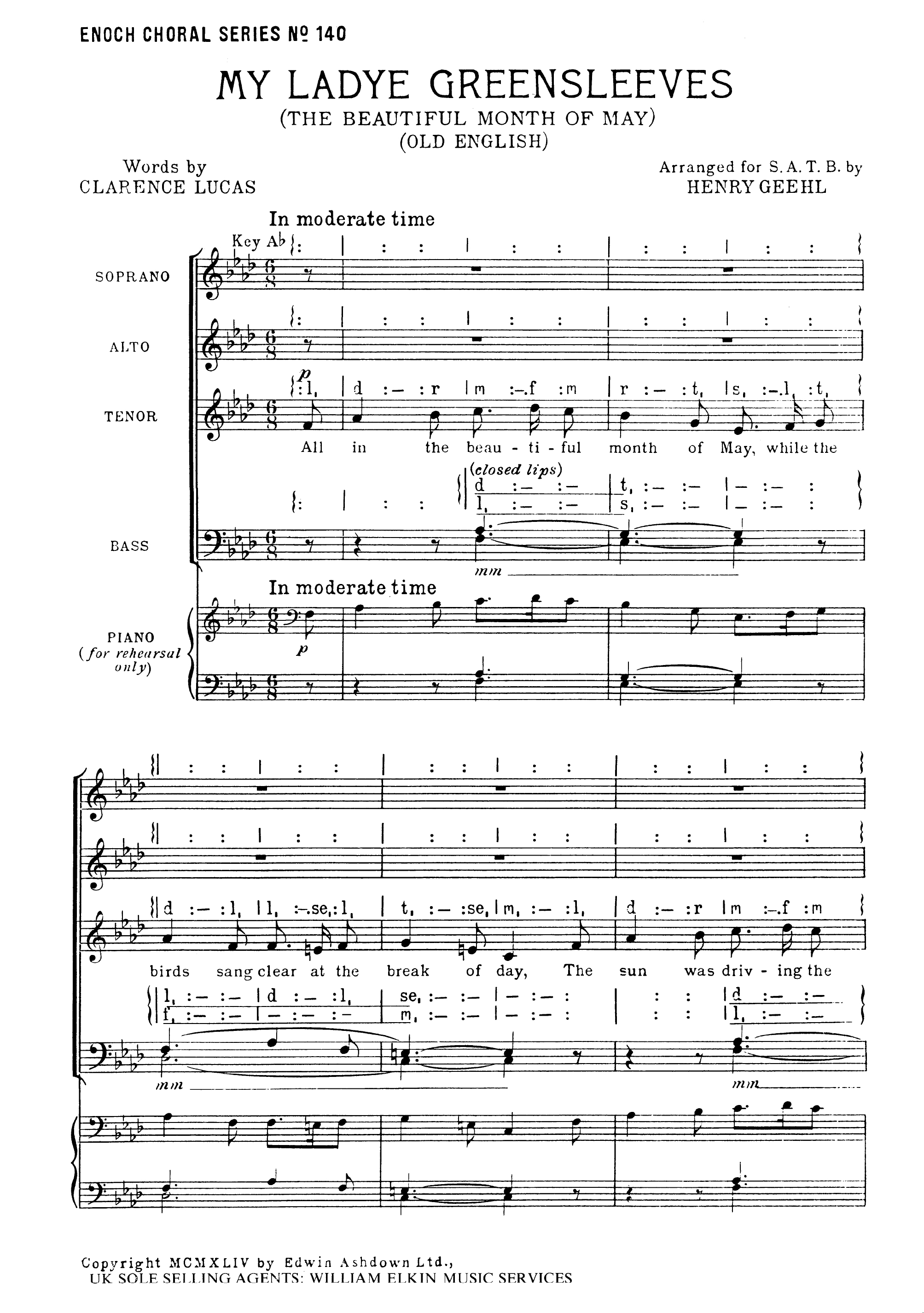 My Lady Greensleeves: SATB: Vocal Score