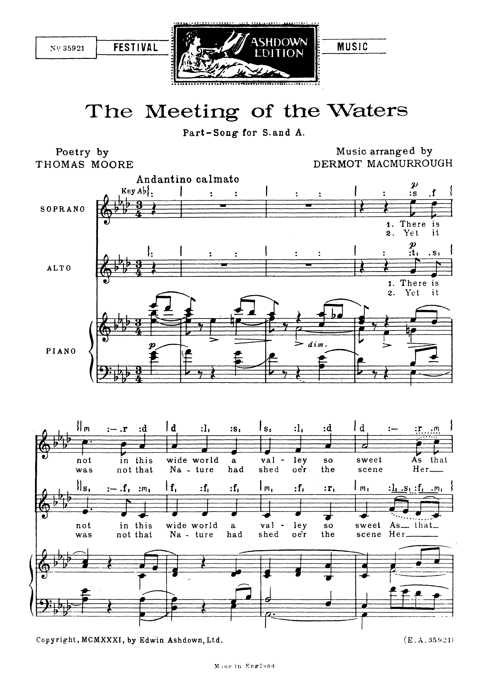 The Meeting Of The Waters: Soprano & Alto: Single Sheet